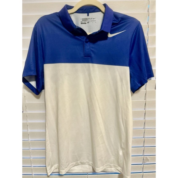 Men's NIKE GOLF Modern Fit DRI-FIT Blue And White Color Black Polo Size S - Picture 2 of 8